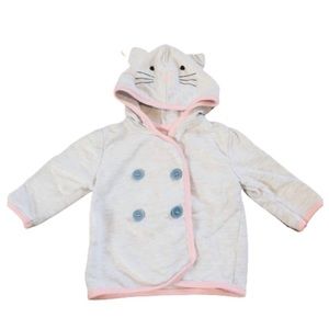 Rosie Pope Light Gray & Pink Cat Face Button Closure Hooded Sweater Baby 6-9M